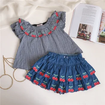 

2020 Baby set summer cherry pattern design sweet toddler girls clothes set tops + skirt