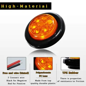 

24V 4*Round Car Amber Side Marker Clearance Light LED Trailer Indicator Lights Truck Sealed 2inch 7 LEDs/Unit Accessories