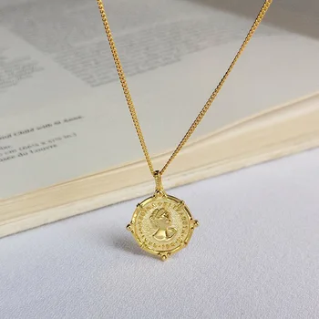 

Head Portrait Coin Pendant 925 Silver Necklace Jewelry Minimalism Chocker Kolye Vintage Collier Bijoux Femme Women Fashion