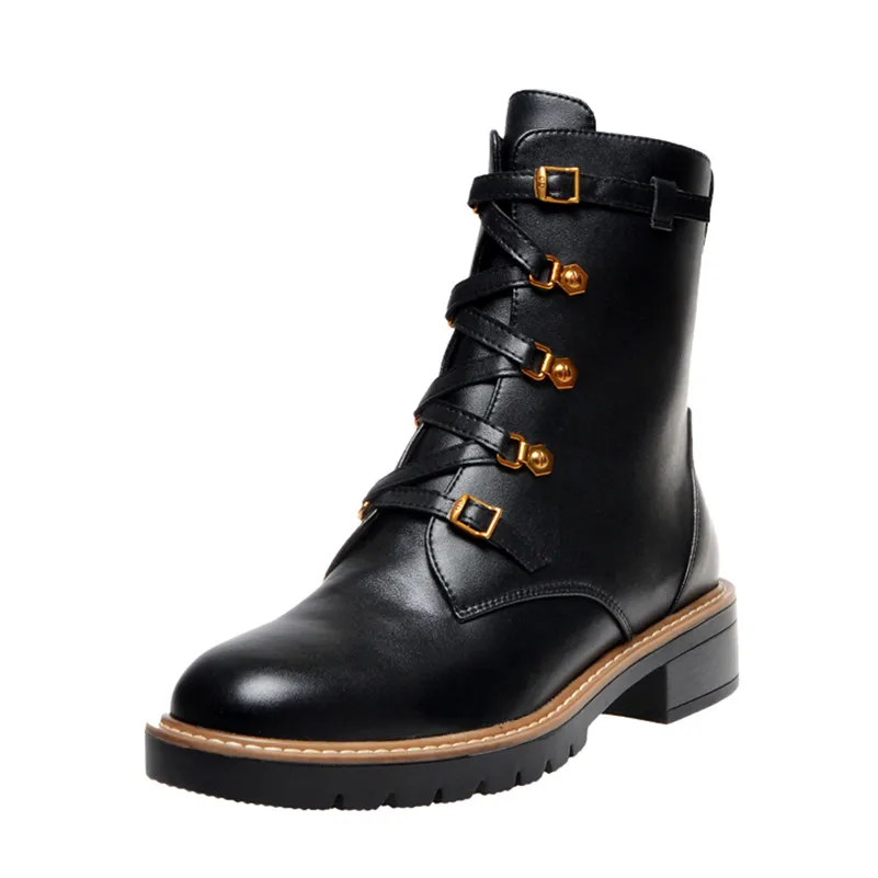 Black Synthetic Lini Meotina/зимние сапоги до колена; женские высокие сапоги из натуральной кожи на толстом каблуке; обувь на молнии с круглым носком; Женская Осенняя обувь; большие размеры 43 - Цвет: Black Synthetic Lini