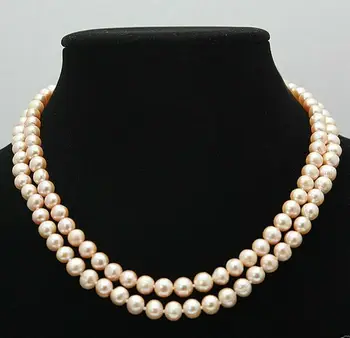 

2 ROWS 7-8MM DOUBLE STRAND PINK CULTURED PEARL NECKLACE 17-18"