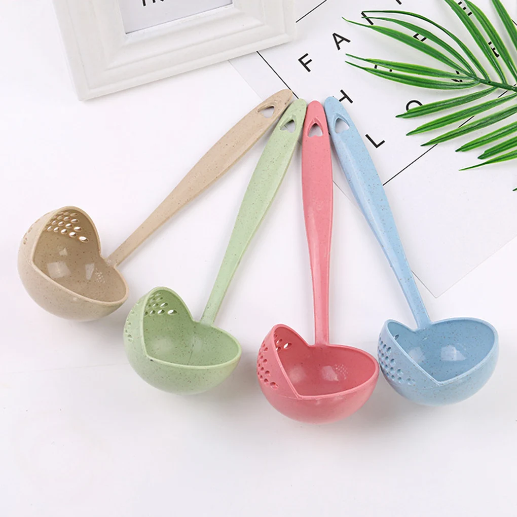 

Hot Selling 2 in 1 Long Handle Soup Spoon Kitchen Scoop Plastic Ladle Tableware Strainer Cooking Colander Kichen Accessories