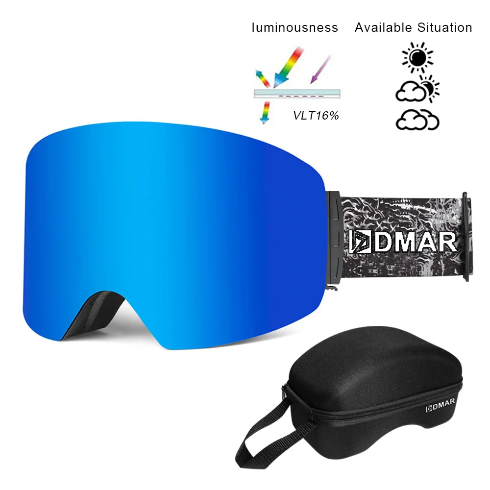 Blue with box Лыжные очки противотуманные UV400 очки плюс двухслойная защита согревающие очки большие линзы маска для катания на коньках для мужчин и женщин сноуборд - Цвет: Blue with box