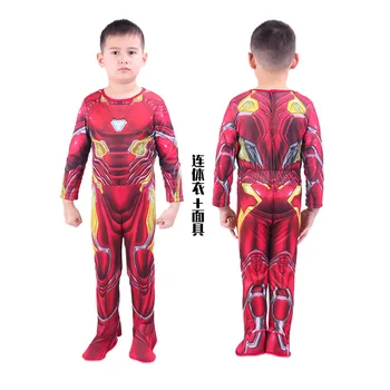 

Children's Iron Man Bodysuit One Piece Mask 2Pcs Kids Boys Cosplay Costume The Muscles Of Clothes Can Be Filled With Cotton