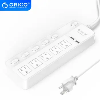 

ORICO SPC Power Socket Portable Strip Plug Adapter with 2 USB Charging Ports Power Button Control US Plug