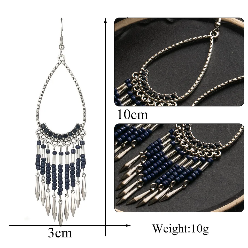 Bohemia Long Silver Gold Tassel Fringe Earrings for Women Statement Jewelry Crystal Acrylic Natural Stones Pendant Earrings Gift (101)