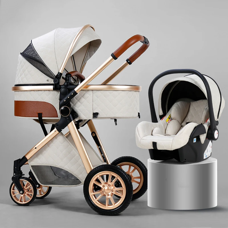 Multifunctional 3 in 1 Baby Stroller High Landscape Stroller Folding Carriage Gold Baby Stroller Newborn Stroller 4