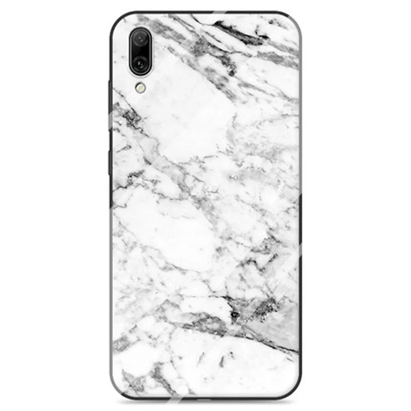 Чехол для телефона из закаленного стекла с рисунком древесины для huawei Y7, черный мраморный узор, Защитные чехлы для huawei Y7