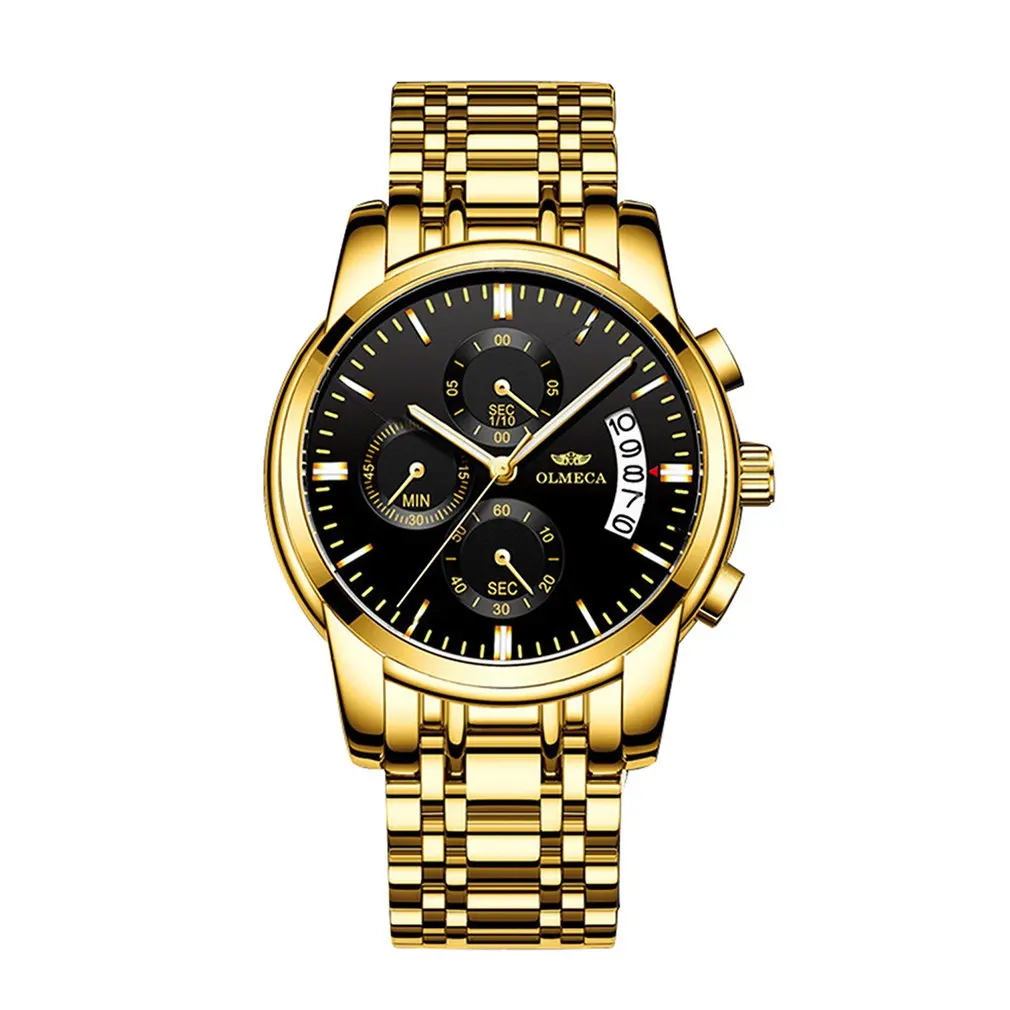 

Butterfly Snap Steel Belt Multi-Function Men'S Watch Waterproof Luminous Quartz Three Eyes 6 Needle Non-Mechanical Watch
