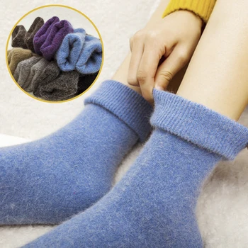 

1pair Winter Women Socks Warm Wool Christmas Mid-calf Socks Woolen Pure color Cashmere socks Comfortable Gift