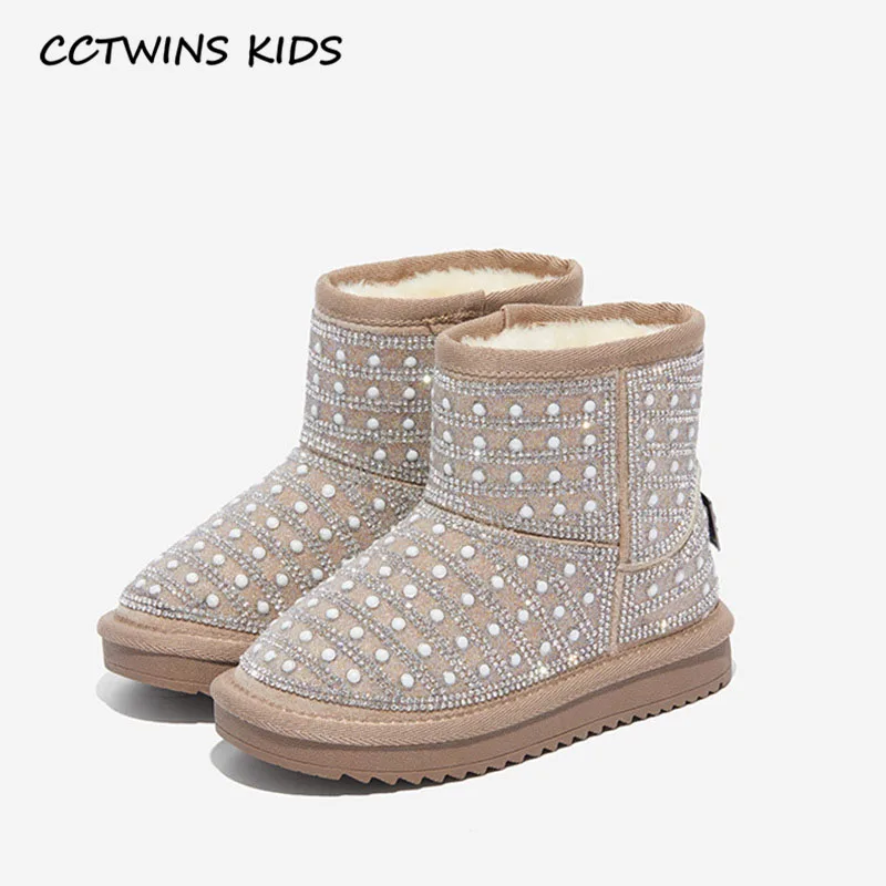 CCTWINS/детская обувь; коллекция года; Сезон Зима; брендовые зимние ботинки для маленьких девочек; детская обувь из натуральной кожи; короткие ботинки со стразами для малышей; SNB163 - Цвет: Хаки