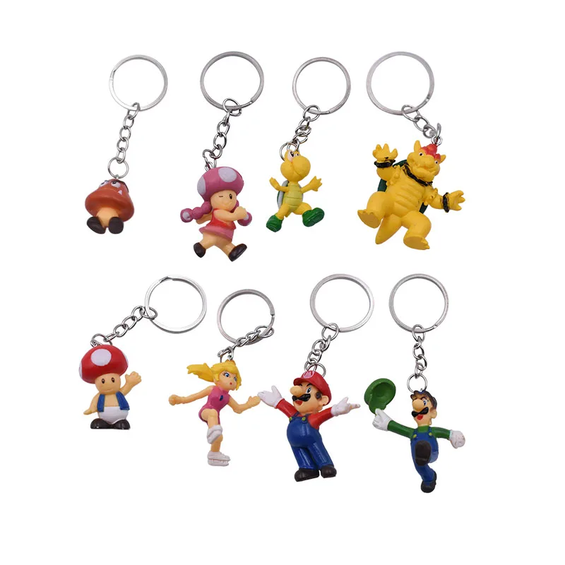 

8 Pcs/Lot Anime Super Mario Bros Keychain Peach Donkey Kong Yoshi Luigi Toad PVC Action Figure Doll Collectible Model Toy