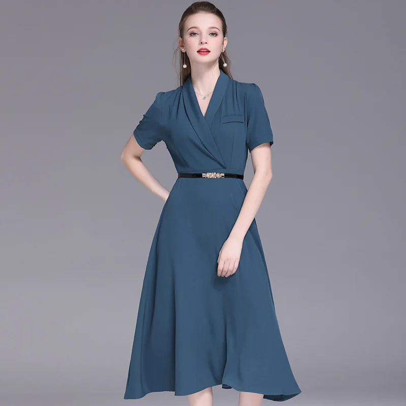 

Women's Summer 2020 new dress name style commuter simple set-top waist-high-waisted dress