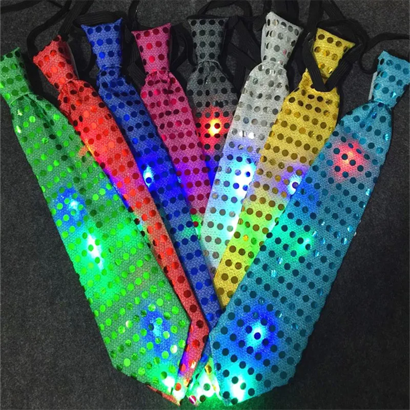 

LED colorful glitter sequin tie unisex luminous bow tie bar night Halloween wedding party props supply