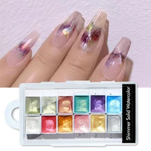 

12 Colors Nail Supplies Tools Mirror Nail Powder Set Watercolor Palette Gel Marble Scatter Art Metallic Chrome Powders Glitter