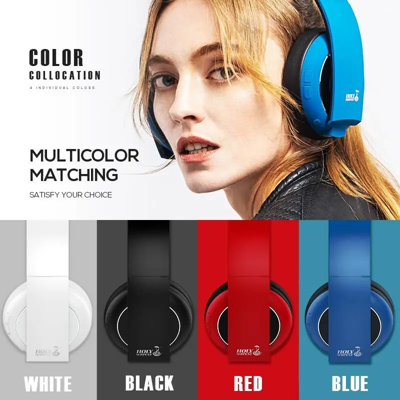 

Bluetooth Headphones HOLY SERPENT F5 Over-Ear Wired Wireless Headphone White Foldable Stereo Headset with Mic Support TF Card