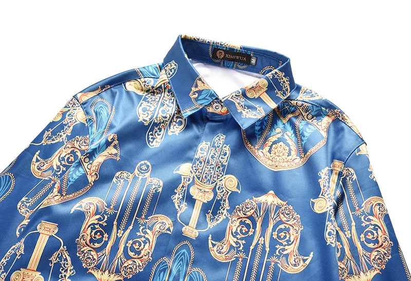 Luxury Retro Social Shirt Men Print Long Sleeve shirts men dress formal clothing Casual Slim Fit Shirts Streetwear Camisa homme
