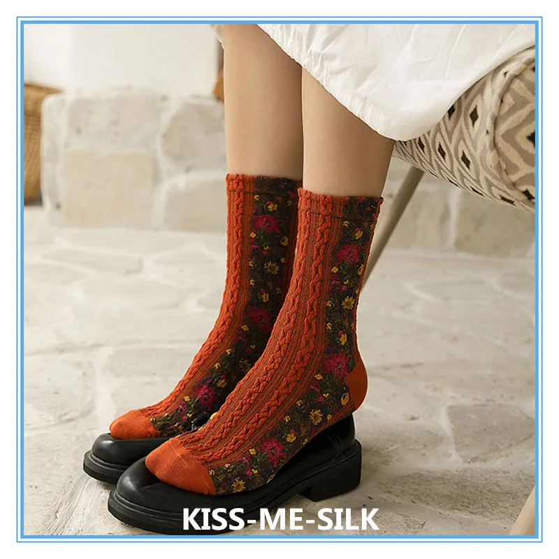KMS дышащие носки без пятки из чистого хлопка Ретро стиль маленький цветок лес