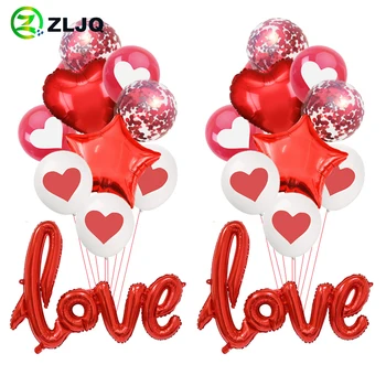 

ZLJQ 1set I Love U Balloon Valentine Day Red Love Heart Balloons Latex Foil White Inflatable Air Balls Wedding Birthday Decor