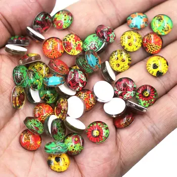 

Freeshipping 500Pcs Cabochons Dome Seals Cameos Mixed Flowers Round Glass Crafts Jewelry DIY Findings 10mm