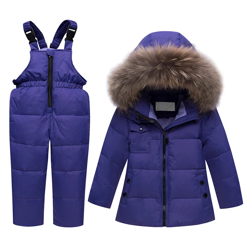 

New -30 Degree Russia Winter Children Clothing Set Parka Real Fur Hooded Boy Baby Girl Duck Down Jacket Coat Kids Snow Suit