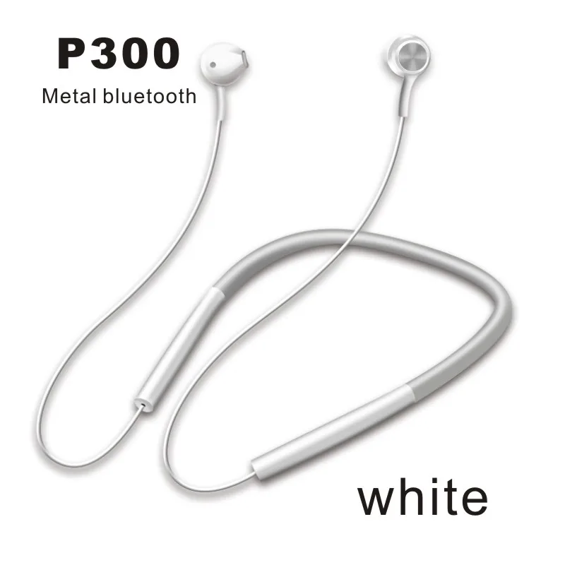 5,0, беспроводные наушники, для шеи, спортивные, Bluetooth, наушники, стерео, для ушей, гарнитура, микрофон, свободные руки, наушники для ihpone, huawei, xiaomi - Цвет: P300 white