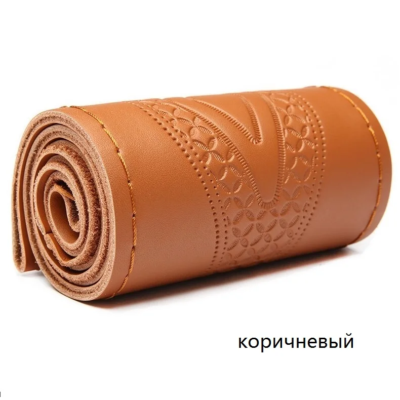 38 см четырехсезонная универсальная Красная Спортивная ручная сшитая стильная прочная в использовании Кожаная оплетка крышка рулевого колеса автомобильные аксессуары - Название цвета: Brown