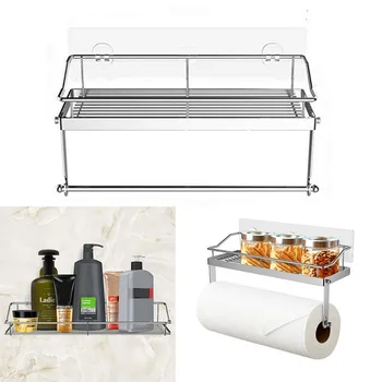 

1pc Wall Mounted Paper Towel With Shelf Roll Holder Dispenser Rack Organizer Stainless Steel Kitchen Roll Dispenser
