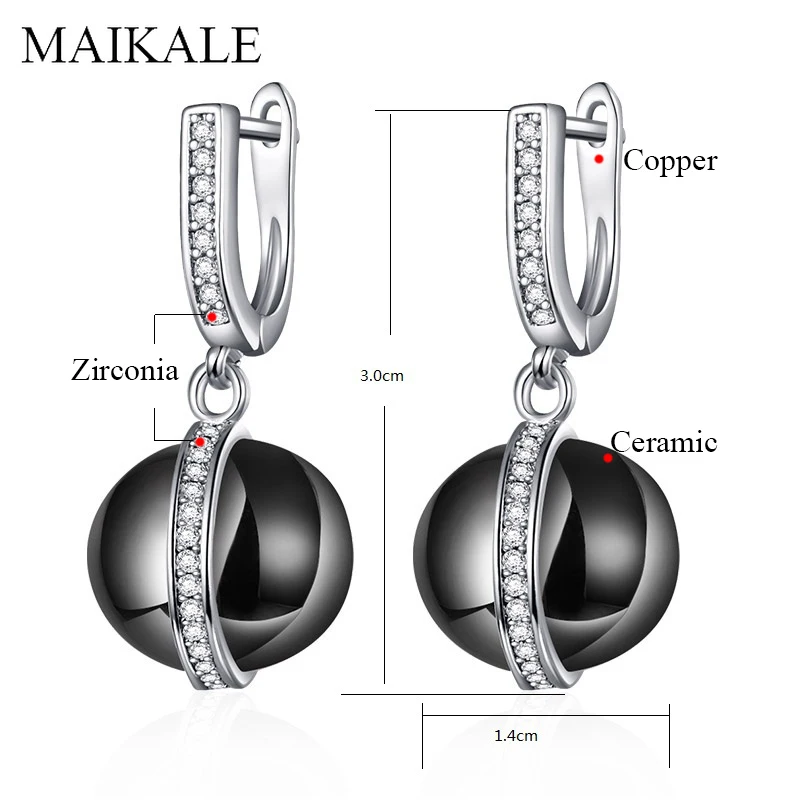 Женские классические серьги подвески MAIKALE черные и белые керамические с