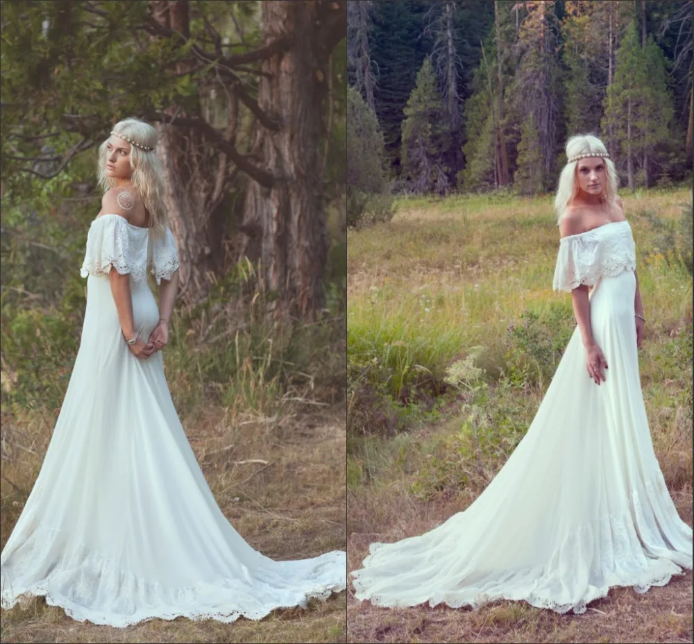 

vestido de noiva Bohemian Wedding Dresses 2019 Hippie Bohemian Gown robe de mariee Off The Shoulder Lace Ruffle wedding dress
