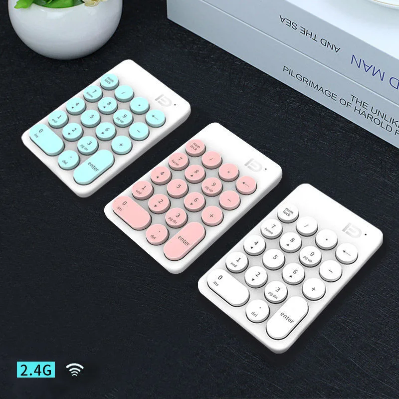 

2.4GHz Ergonomic USB Wireless Mini Keyboard Keypad with 18 Round Keys for Laptop PC for Financial Office Cute Fashion four Color