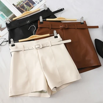 

Heliar 2019 Fall Plain Wide Leg Shorts High Waist Hot Panties With Sashes Female Solid Shorts Ladies Autumn Shorts
