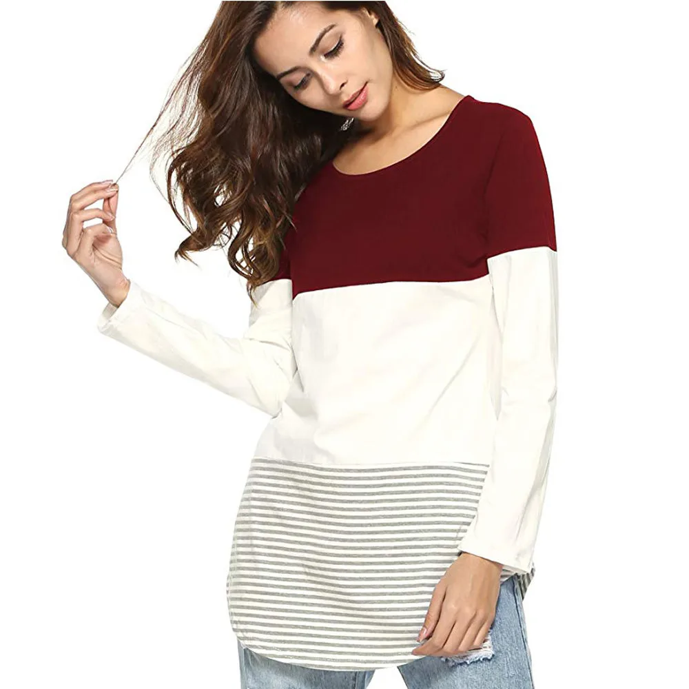 

Women Daily Casual Long Sleeve Striped Patchwork Stretchy Tops Polo