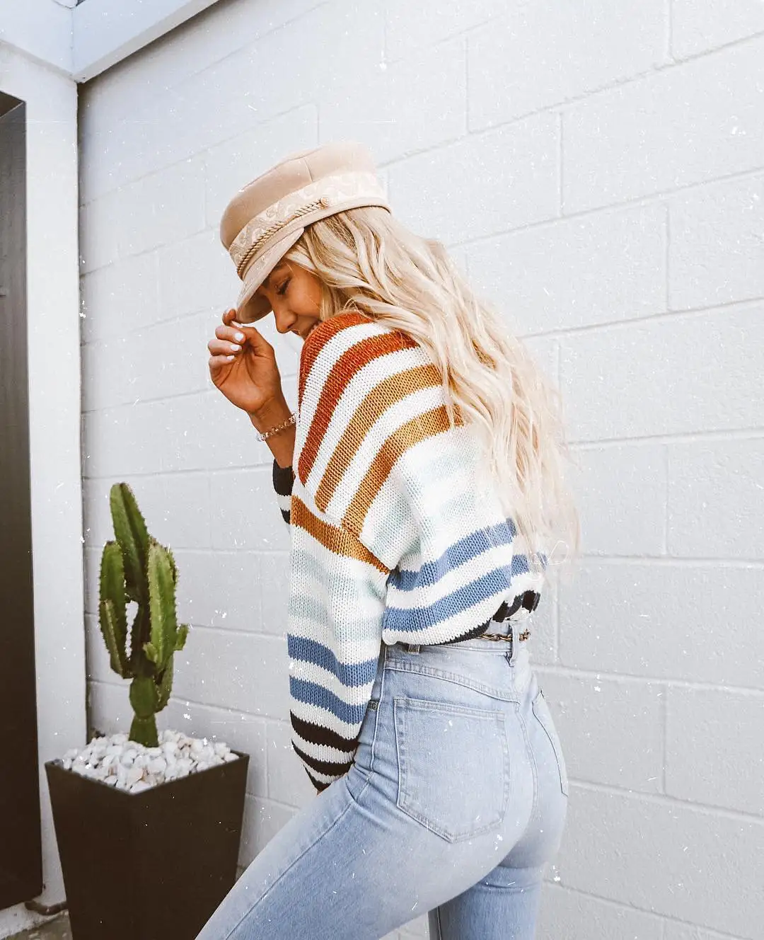 Полосатый Радужный трикотажный свитер для женщин джемпер Дамы Crewneck Радуга Полосатый пуловер свитера толстый теплый свитер женский зимний