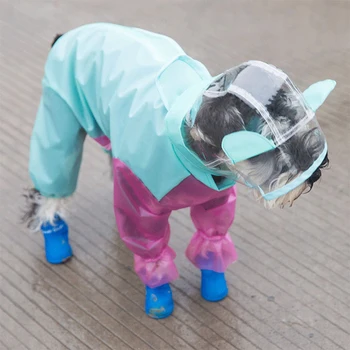 

Overalls Dog Raincoat Transparent Hood Jumpsuit DIY Cut for Small Dogs Pet Waterproof Clothes for Teddy Bear Outdoor Rain Coat