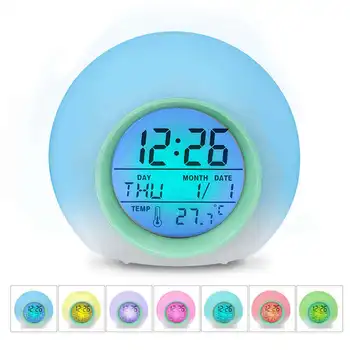 

Kids Alarm Clock - Wake Up Light Digital Clock With 7 Colors Changing, Press Control And Snooze Function For Bedrooms