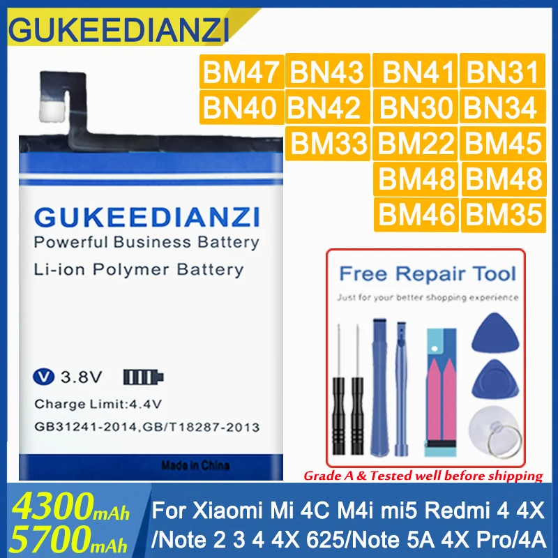 Аккумулятор BN30 для Xiaomi Mi 4C M4i mi5 Redmi 4 4X/Note 2 3 4X 625/Note 5A Pro/4A батарея BM47 BN43 BN41 BN40 BM22 BM46 BM45 |