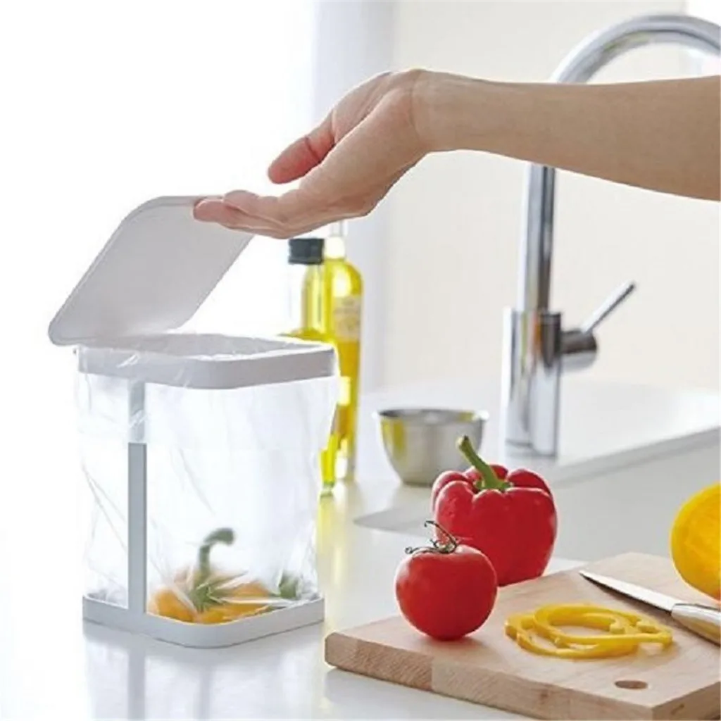 Creative Mini Countertop Trash Can Iron Flip Cover Counter Top