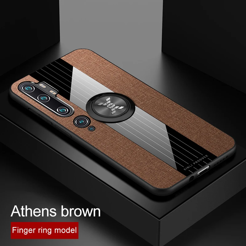 Brown With Ring MAKAVO для Xiaomi Mi Note 10 Чехол-кольцо держатель Ткань Твердый чехол Мягкая Рамка тканевый чехол для телефона для Xiaomi Mi Note 10 Pro - Цвет: Brown With Ring