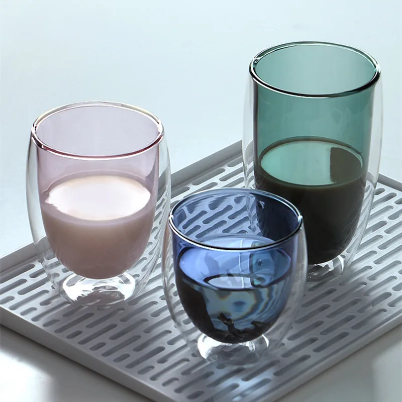 

Colour Double Layers Glass Mug Borosilicate Heat Resistant Office cup Home Table Cups Heat Insulation Tea Milk Coffee Mugs