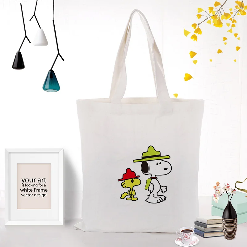 Милая Холщовая Сумка-тоут с рисунком собаки из мультфильма, индивидуальный принт, текстовый логотип, ручная сумка для ежедневного использования, Экологичная сумка для покупок, многоразовая сумка для покупок