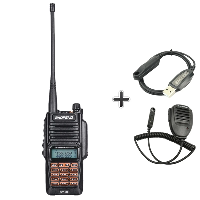 Baofeng UV-9R 8 Вт Высокая мощность IP67 PTT водонепроницаемый Walkie Talkie 10 км UV 9R Woki Toki двухстороннее радио Ham CB радио коммуникатор UV9R - Цвет: Add 1MIC 1Cable