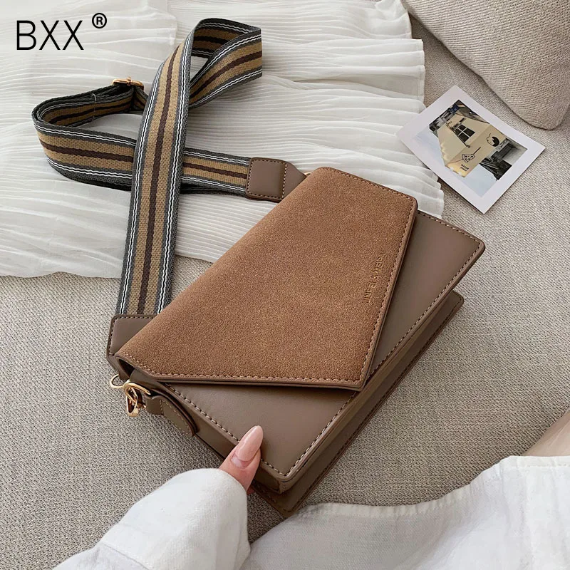 

[BXX] Women Single Shoulder Crossbody Bag All-match Flap Chic Width Straps Scrub Package 2019 Brand Designer Messenger Bag HG892