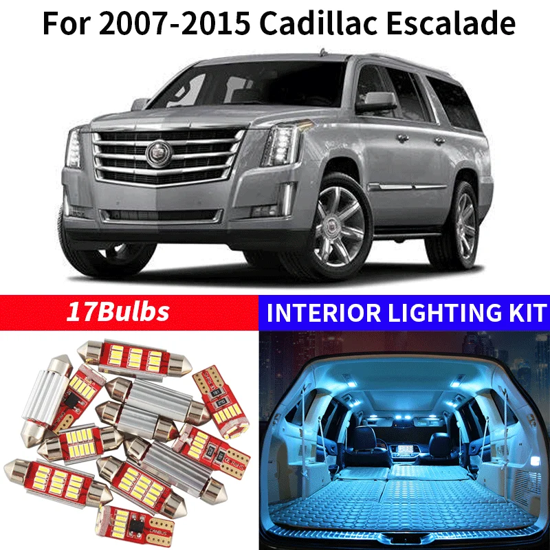Белые светодиодсветодиодный лампы Canbus 17x комплект для салона 2007-2015 Cadillac Escalade