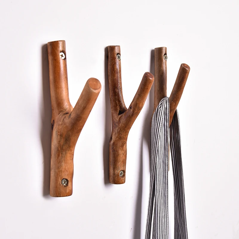 Solid Wood Tree Branch Hook Creative Retro Log Branch Xuanguan Door behind the Wall Hanging Clothes Hook Clothes Hanging 2
