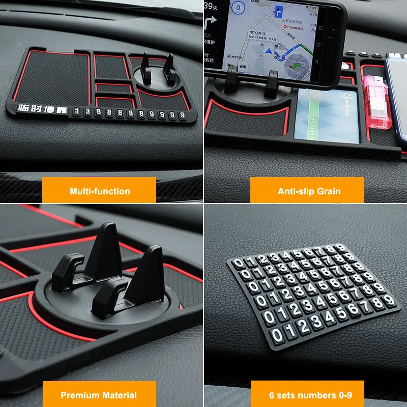 Tapis antidérapant de voiture 4 en 1 multifonctionnel, support de tableau  de bord rotatif à 360 degrés, support de téléphone de tableau de bord de  voiture, organisateur de carte de stationnement - AliExpress