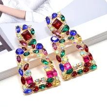 ZA новые длинные металлические выдолбленные Висячие Разноцветные кристаллы Висячие серьги ювелирные изделия аксессуары для женщин