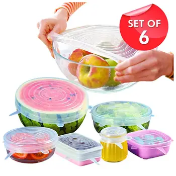 

Silicone Stretch Lids 6-Pack of Various Sizes for Different Shapes of Containers – Eco-friendly BPA-free and Leak-proof