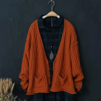 

Spring Autumn New Arts Style Women Long Sleeve Loose Cardigans Sweater Short Coat 100% cotton Casual Knitted Cardigan S541