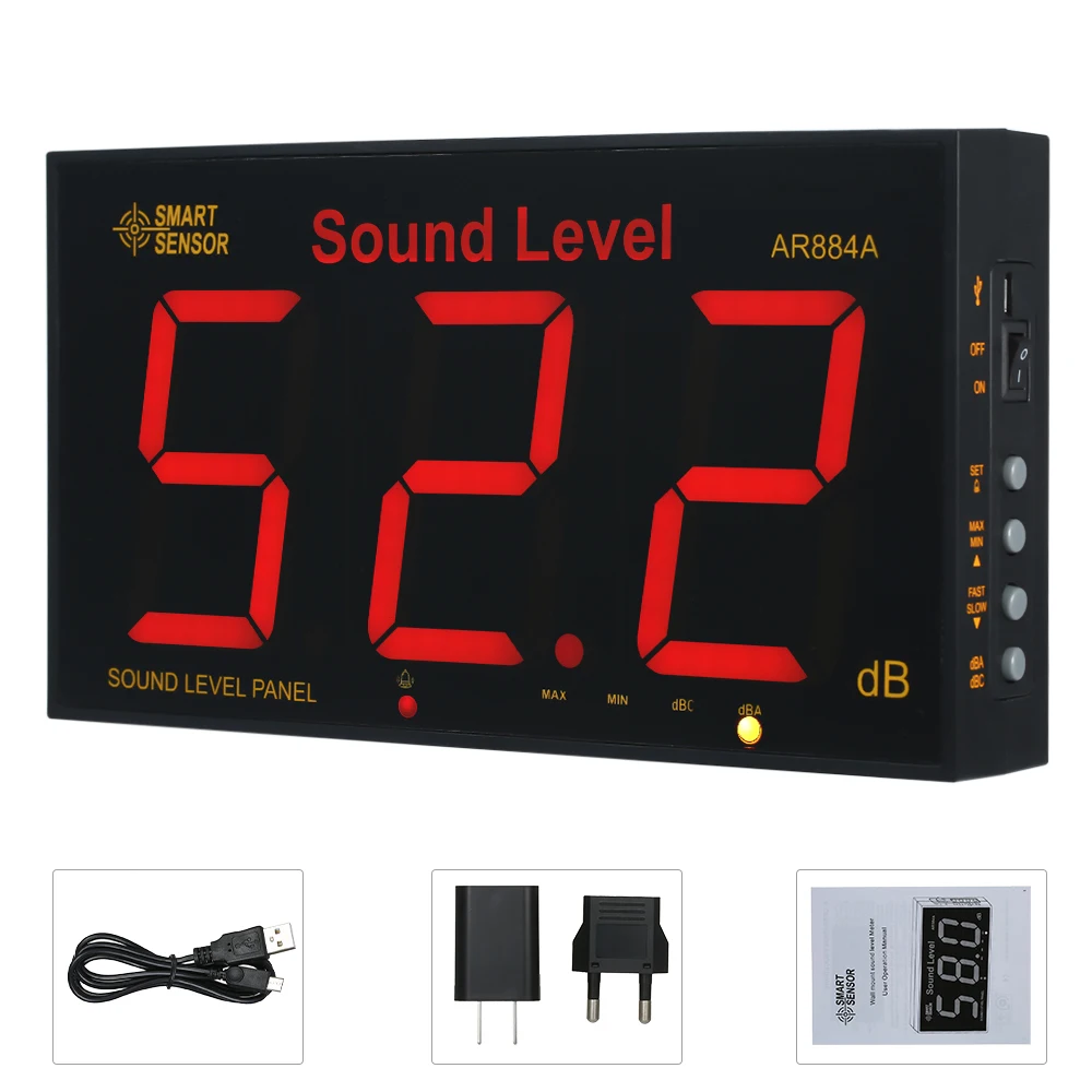 Измеритель уровня звука 30-130 дБ с мигающим сигналом большой ЖК-экран настенный свободно стоящий на столе децибел метр